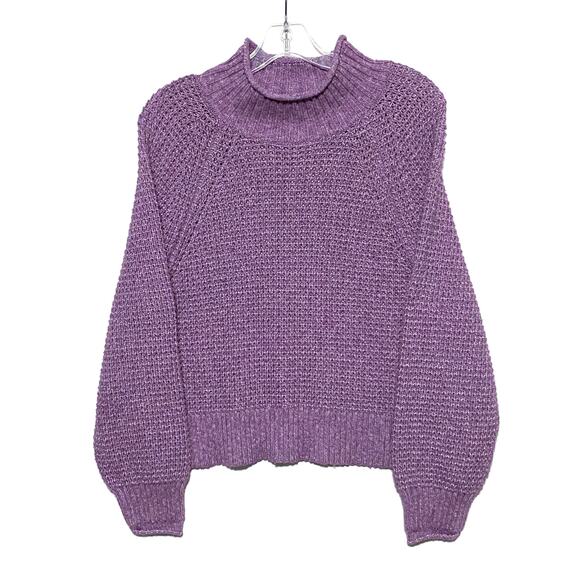 American Eagle Purple Oversized Mock Neck Sweater Womens M Open Knit Cozy Boho - Picture 1 of 7
